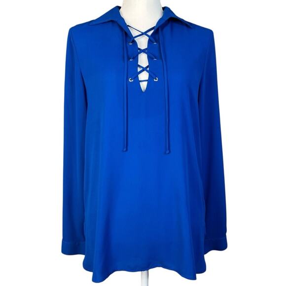Karen Kane Tops - Karen Kane Blue Lace Up Blouse Tunic Top Women’s Size Small